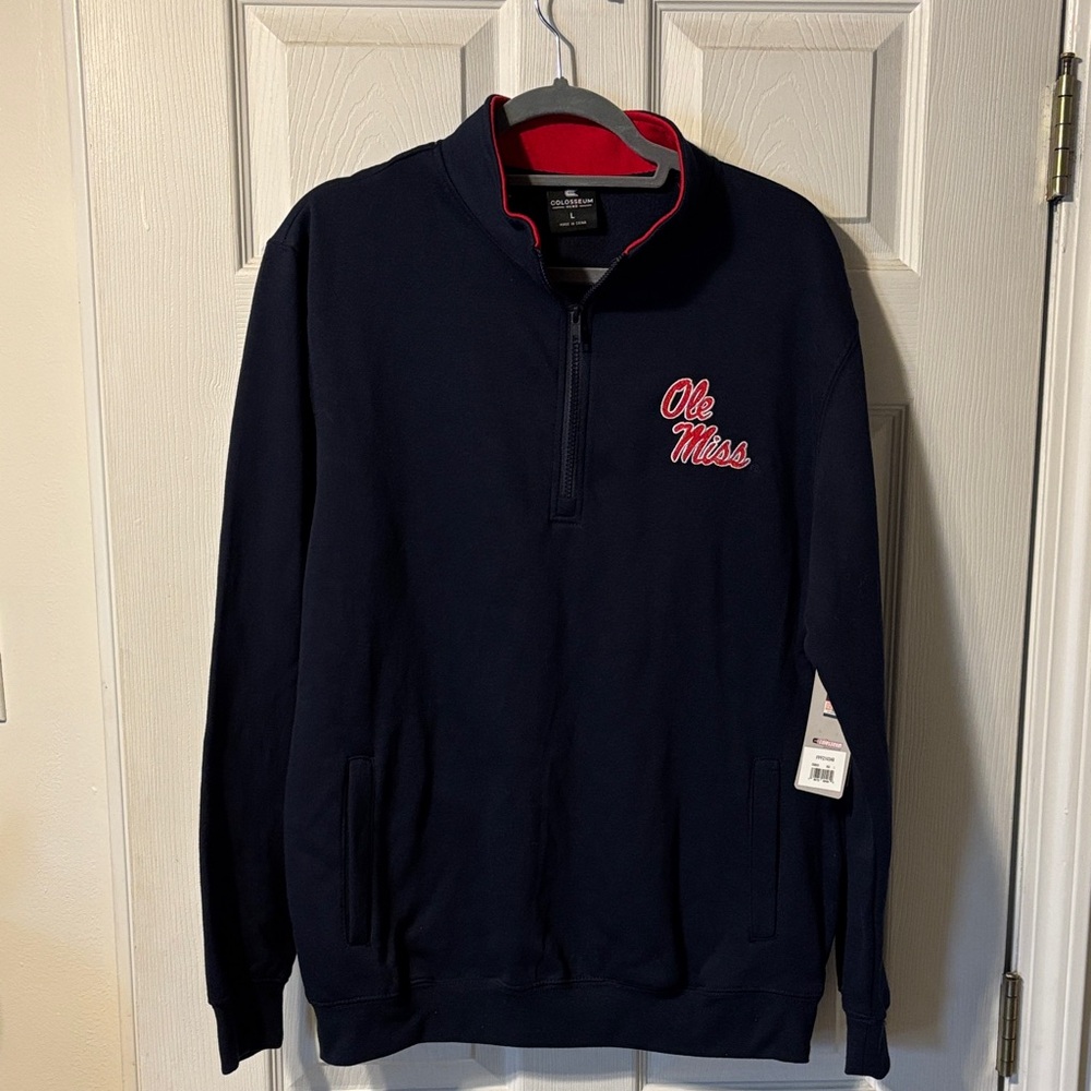 NWT- Colosseum Navy and Red Ole Miss Men's Quarter- Zip